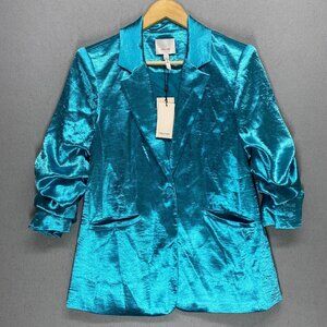 cinq à sept Blazer Womens 4 Satin Kylie Rouched Sleeves Pacific Blue